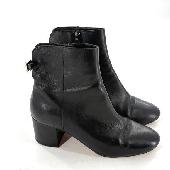 Cole Haan Buckle Ankle Boots 7.5 Black Leather Heel Academia Capsule Minimalist - Picture 1 of 7